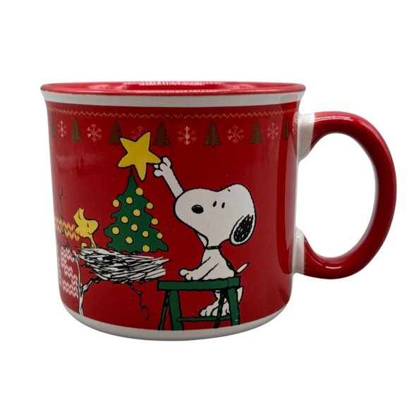 Snoopy Christmas Coffee Mug Gibson Red & White Ceramic Peanuts Holiday READ - Picture 1 of 7